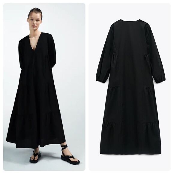 VOLUMINOUS POPLIN DRESS ZARA BLACK - Picture 3 of 6